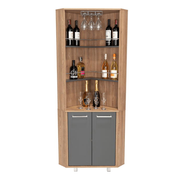 Bar Polinesio, Miel y Plata Oscuro, con Espacio Para Botellas y Copas