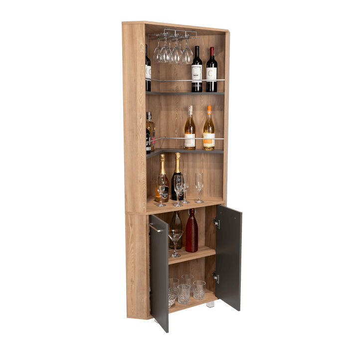 Bar Polinesio, Miel y Plata Oscuro, con Espacio Para Botellas y Copas
