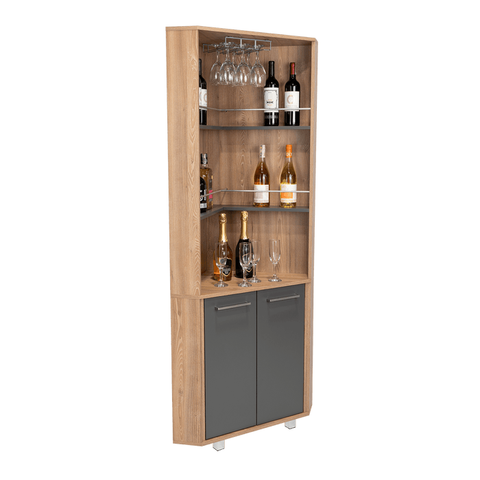 Bar Polinesio, Miel y Plata Oscuro, con Espacio Para Botellas y Copas