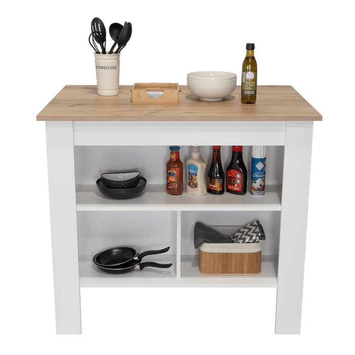 Barra de Cocina Cala, Blanco y Café Claro, Con amplia superficie en la mesa ZF