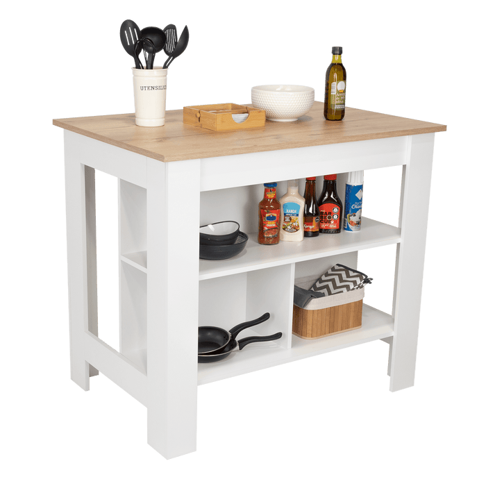 Barra de Cocina Cala, Blanco y Café Claro, Con amplia superficie en la mesa ZF