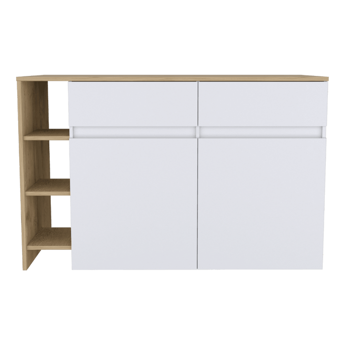 Barra de Cocina Polux, Blanco Vainilla Y Beige , con Amplia Superficie Superior y Entrepaños