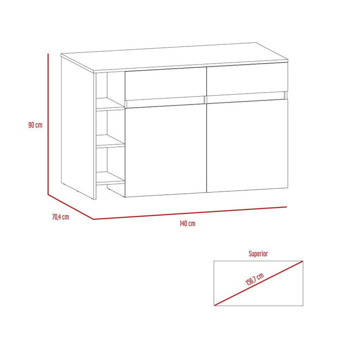 Barra de Cocina Polux, Blanco Vainilla Y Beige , con Amplia Superficie Superior y Entrepaños