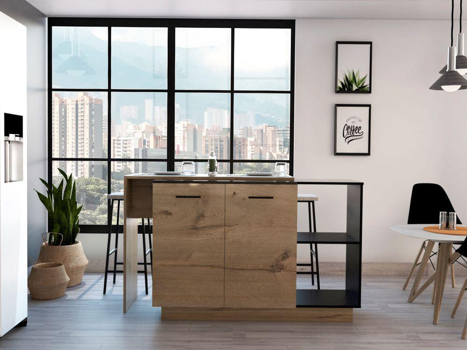 Barra de Cocina Eris, Café Claro y Wengue, con Dos Puertas Batientes  ZF