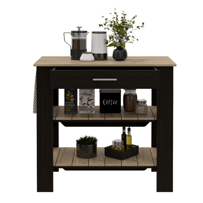 Barra de Cocina Cala, Wengue y Café Claro, con Un Cajón y Dos Entrepaños