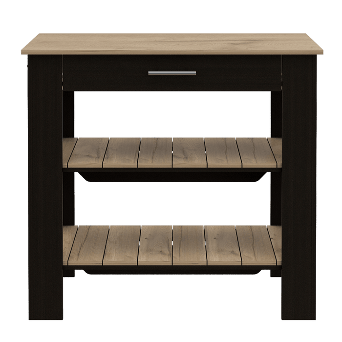 Barra de Cocina Cala, Wengue y Café Claro, con Un Cajón y Dos Entrepaños