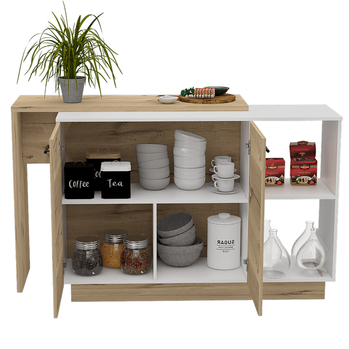 Barra de Cocina Eris, Café Claro y Blanco, con Dos Puertas Batientes ZF