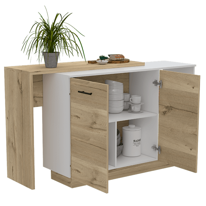 Barra de Cocina Eris, Café Claro y Blanco, con Dos Puertas Batientes ZF