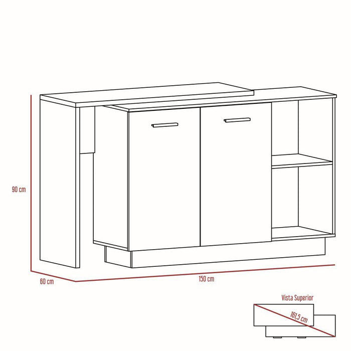 Barra de Cocina Eris, Café Claro y Blanco, con Dos Puertas Batientes ZF