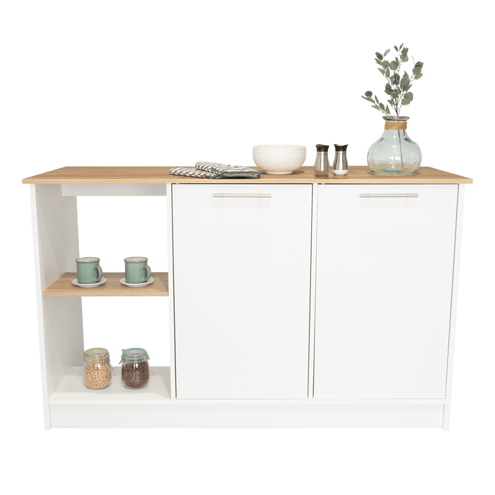Barra de Cocina Samara, Blanco y Café Claro, con Dos Puertas y Entrepaños ZF