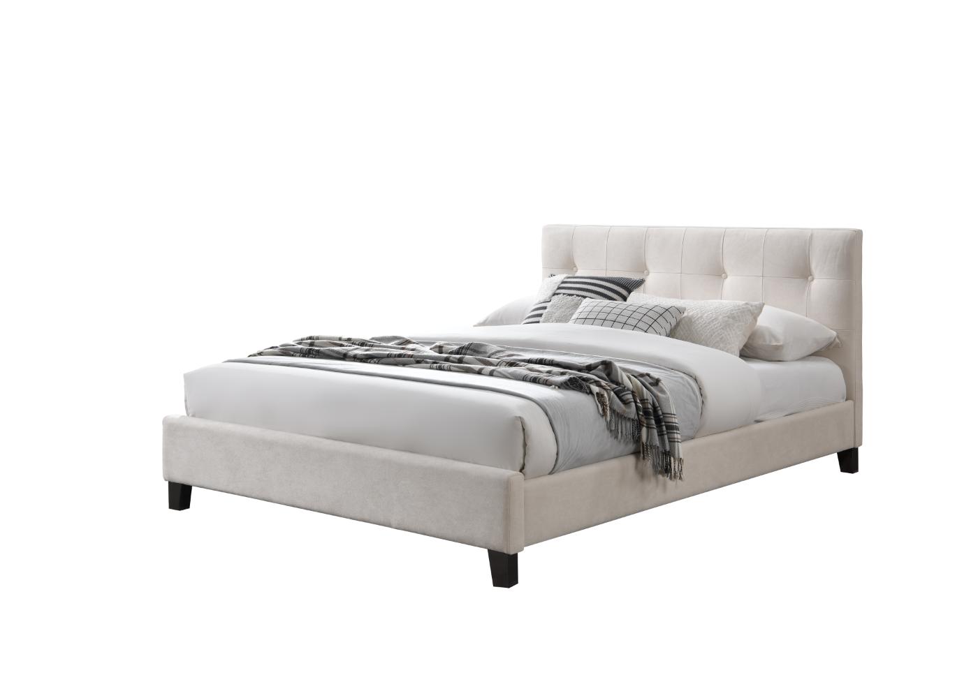 Cama Doble Imperial, Blanco, Madera roble tapizada