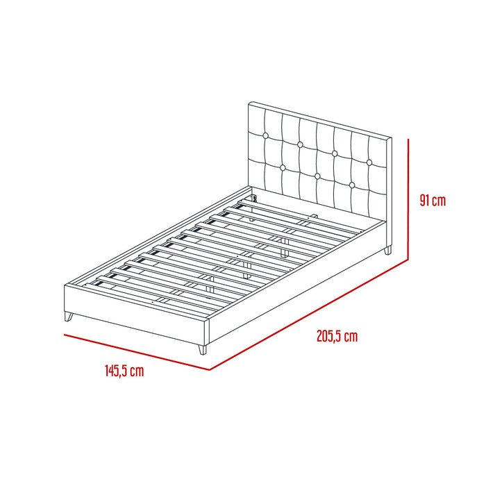 Cama Doble Imperial, Beige, Madera roble tapizada