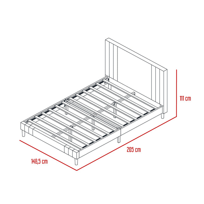 Cama Doble Majestic, Gris Claro, Madera roble tapizada