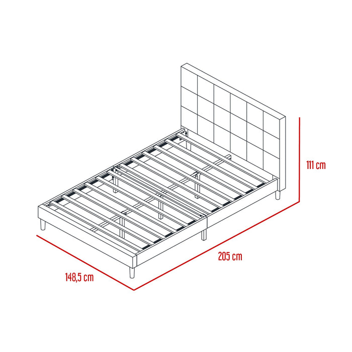 Cama Doble Vertex, Gris Claro, Madera roble tapizada