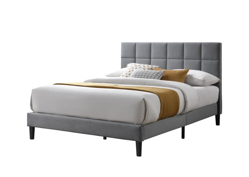 Cama Doble Vertex, Gris Oscuro, Madera roble tapizada