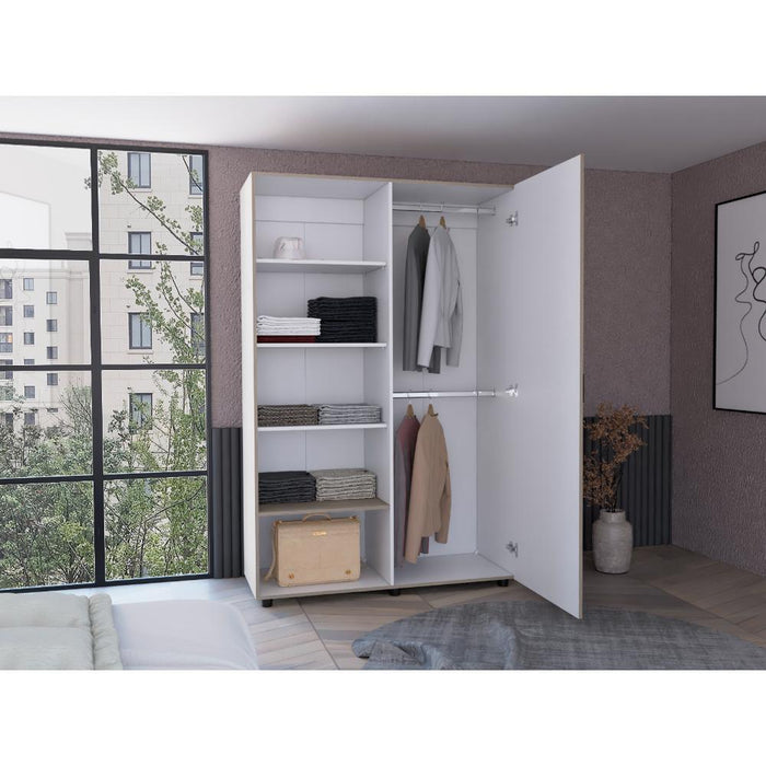 Closet Eco, Positano y Blanco, Pequeño Con Amplios Eespacios Para Guardar Ropa