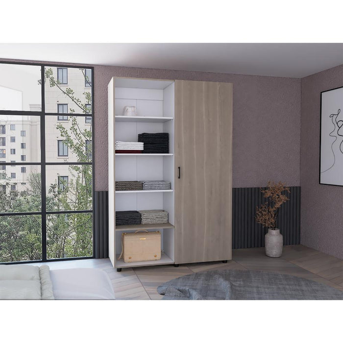 Closet Eco, Positano y Blanco, Pequeño Con Amplios Eespacios Para Guardar Ropa