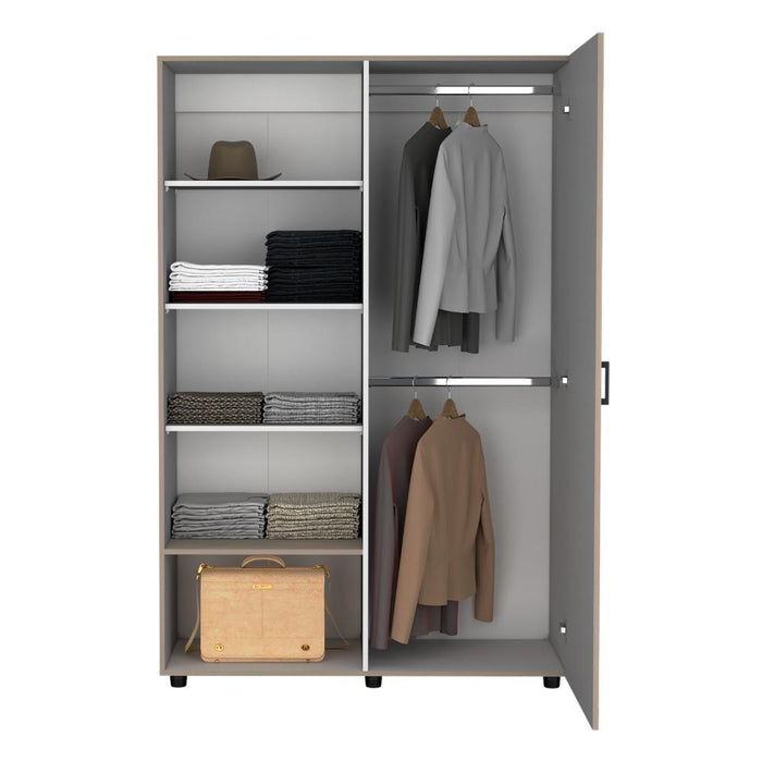 Closet Eco, Positano y Blanco, Pequeño Con Amplios Eespacios Para Guardar Ropa