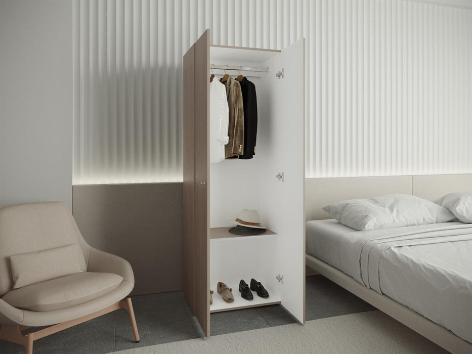 Closet Beico, Positano y Blanco Duqueza, Con Dos Puertas Abatibles y Un Tubo Cromado