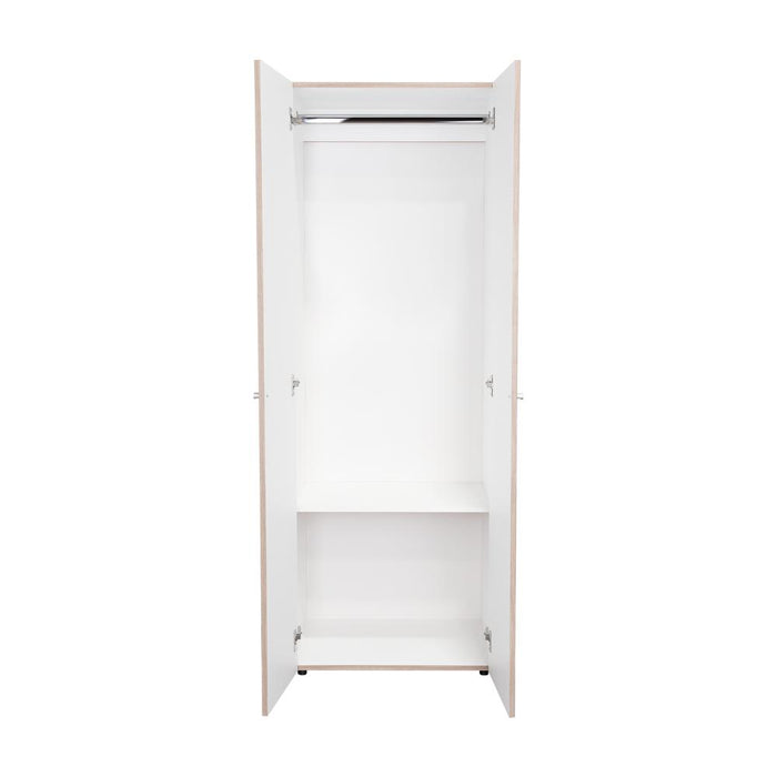 Closet Beico, Positano y Blanco Duqueza, Con Dos Puertas Abatibles y Un Tubo Cromado