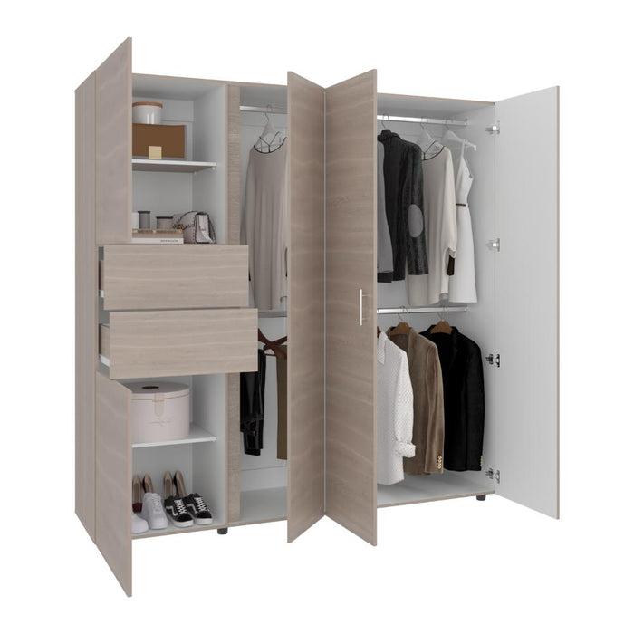 Closet Antalya 200x200, Positano y Blanco, Con Cinco Puertas Abatibles