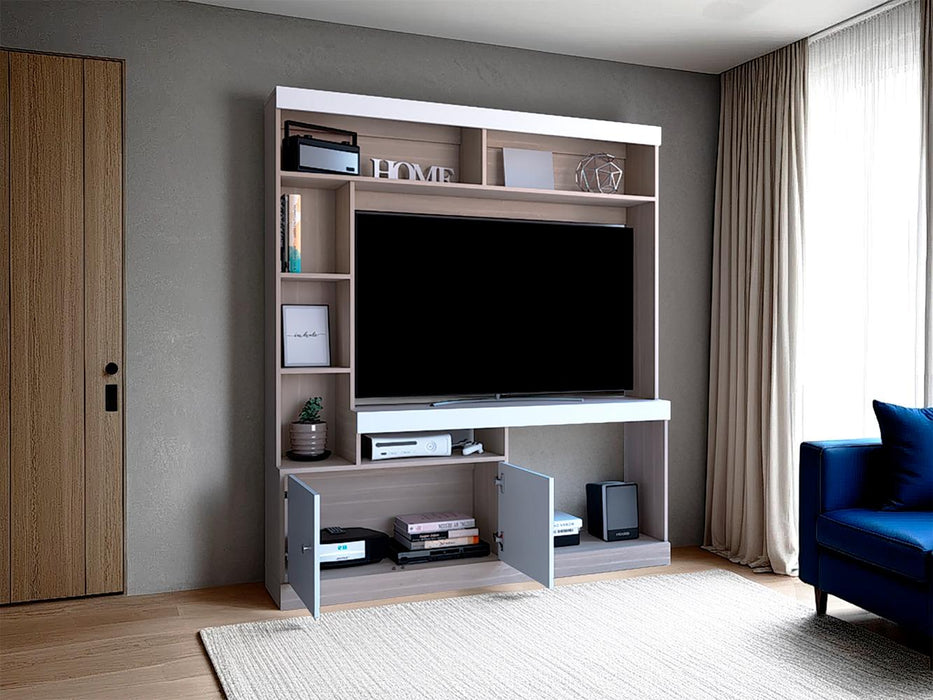 Mesa Para Tv Roy, Bardolino y Blanco, con Espacio Para Televisor de 50 Pulgadas