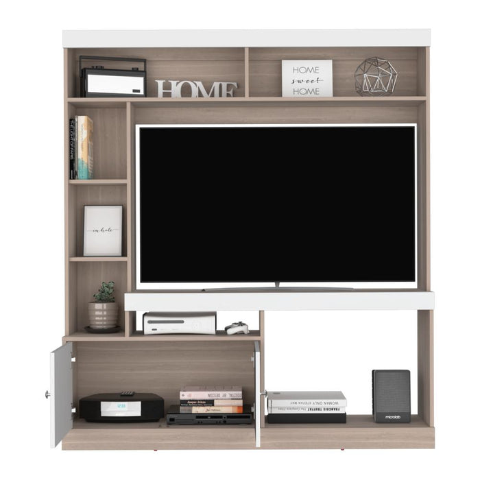 Mesa Para Tv Roy, Bardolino y Blanco, con Espacio Para Televisor de 50 Pulgadas