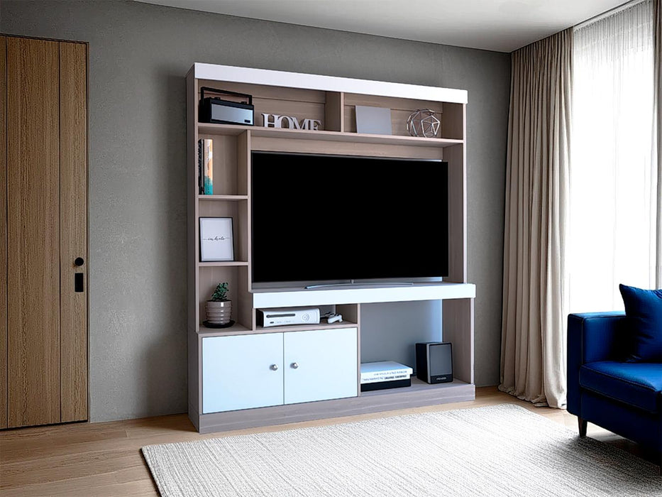 Mesa Para Tv Roy, Bardolino y Blanco, con Espacio Para Televisor de 50 Pulgadas