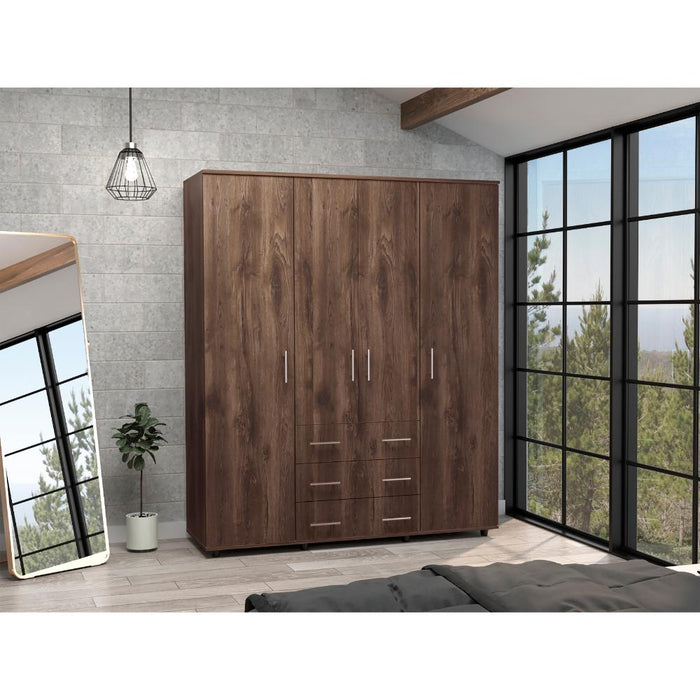 Closet Fontana, Avellana y Blanco, con Cuatro Puertas Abatibles y Tres Cajones Organizadores