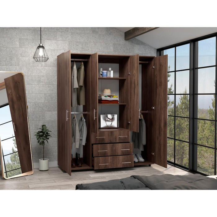 Closet Fontana, Avellana y Blanco, con Cuatro Puertas Abatibles y Tres Cajones Organizadores