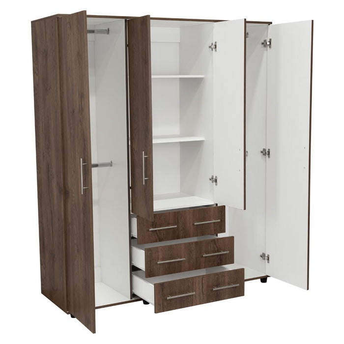 Closet Fontana, Avellana y Blanco, con Cuatro Puertas Abatibles y Tres Cajones Organizadores
