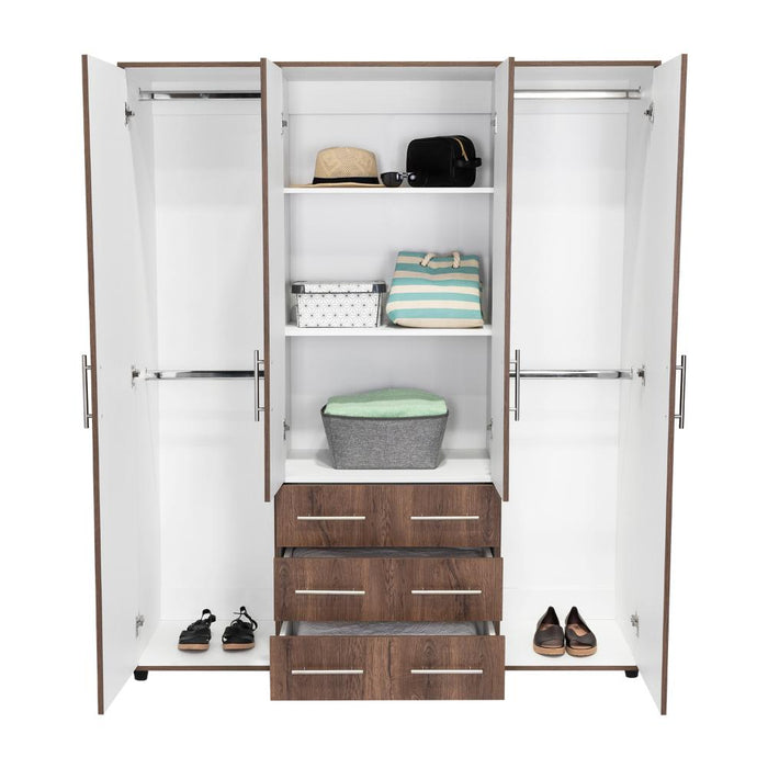 Closet Fontana, Avellana y Blanco, con Cuatro Puertas Abatibles y Tres Cajones Organizadores