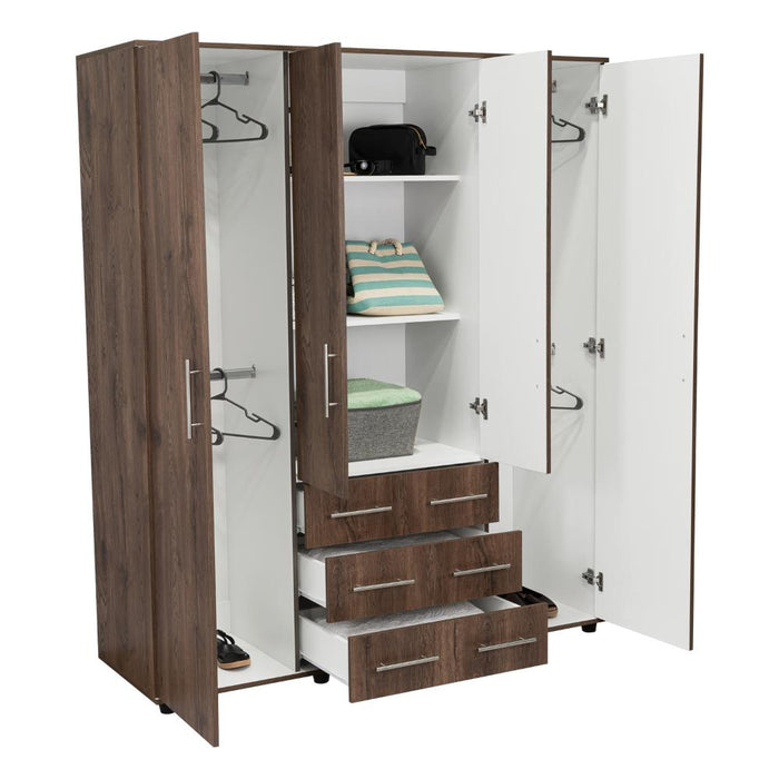 Closet Fontana, Avellana y Blanco, con Cuatro Puertas Abatibles y Tres Cajones Organizadores