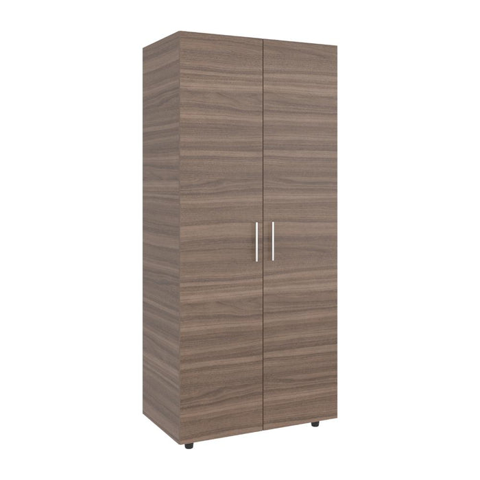 Closet Carlota, Avellana y Blanco, con Un Tubo Cromado y Tres Entrepaños