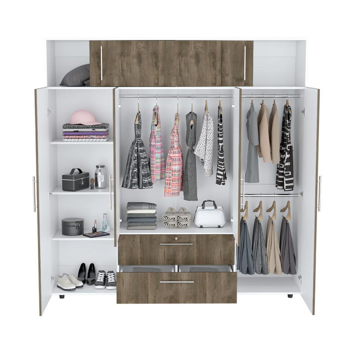 Closet Babel, Avellana y Blanco, con Cuatro Puertas Abatibles y Cuatro Cajones Multiusos