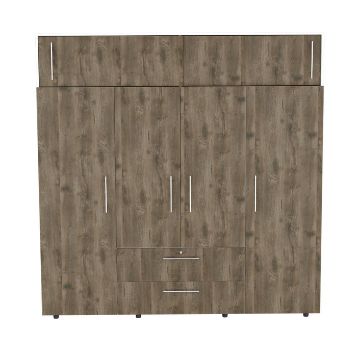 Closet Babel, Avellana y Blanco, con Cuatro Puertas Abatibles y Cuatro Cajones Multiusos