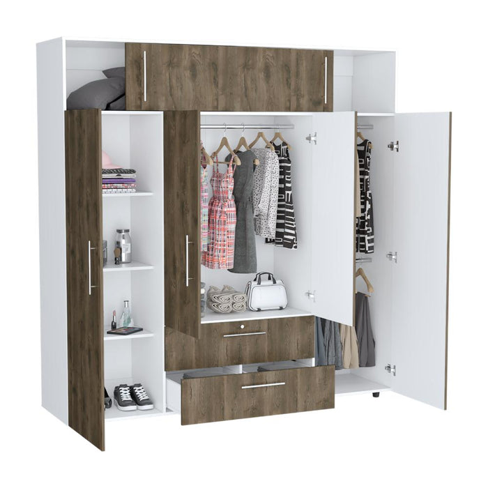 Closet Babel, Avellana y Blanco, con Cuatro Puertas Abatibles y Cuatro Cajones Multiusos