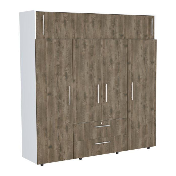 Closet Babel, Avellana y Blanco, con Cuatro Puertas Abatibles y Cuatro Cajones Multiusos