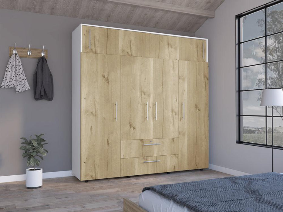 Closet Babel, Fresno Europeo y Blanco, con Cuatro Puertas Abatibles y Cuatro Cajones Multiusos