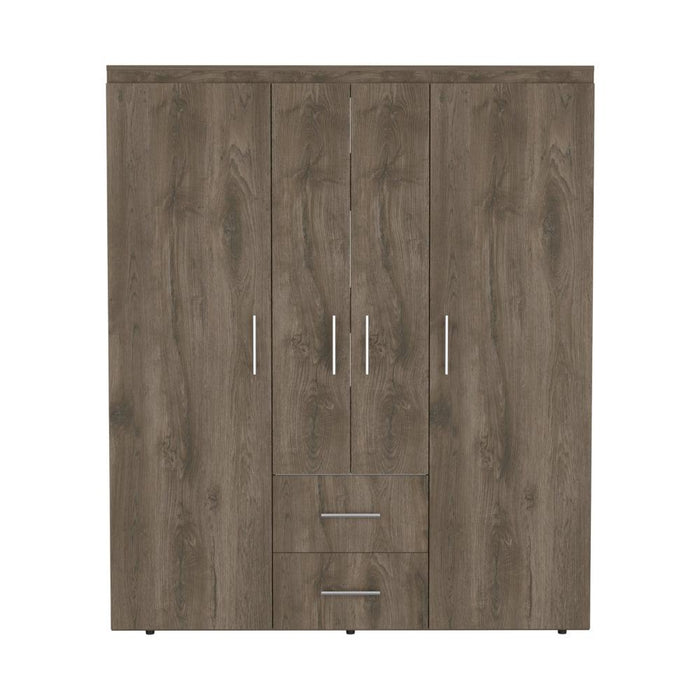 Closet Bariloche Bombay Eco, Avellana y Blanco, Con Variedad De Entrepaños y Cuatro Puertas Abatibles