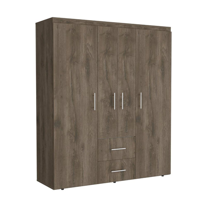 Closet Bariloche Bombay Eco, Avellana y Blanco, Con Variedad De Entrepaños y Cuatro Puertas Abatibles