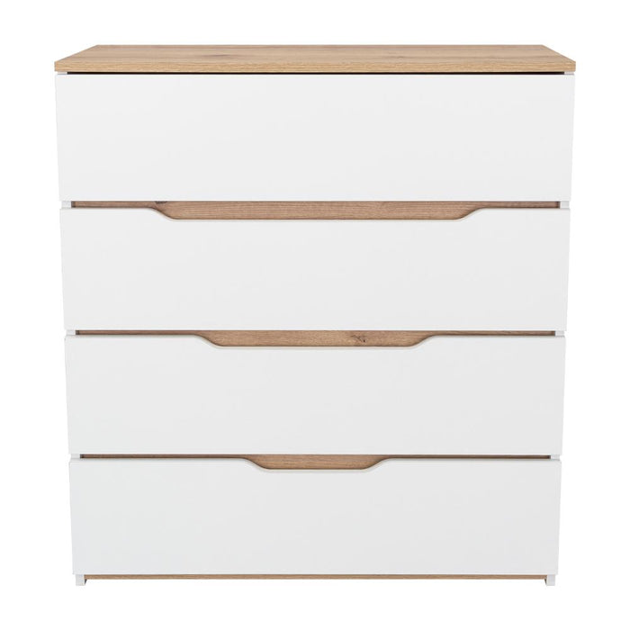 Organizador Coralyn, Blanco y Fresno Europeo, Con Cuatro Amplios Cajones Deslizables Para Guardar Objetos Personales