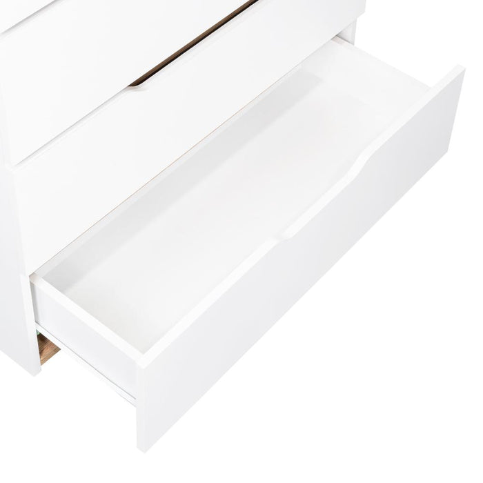 Organizador Coralyn, Blanco y Fresno Europeo, Con Cuatro Amplios Cajones Deslizables Para Guardar Objetos Personales