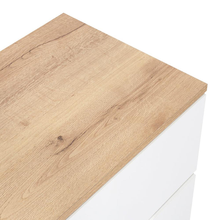 Organizador Coralyn, Blanco y Fresno Europeo, Con Cuatro Amplios Cajones Deslizables Para Guardar Objetos Personales