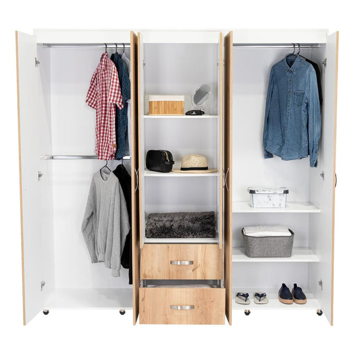Closet Bariloche Bombay, Café Claro y Blanco Duqueza Con Variedad De Entrepaños y Seis Puertas Abatibles