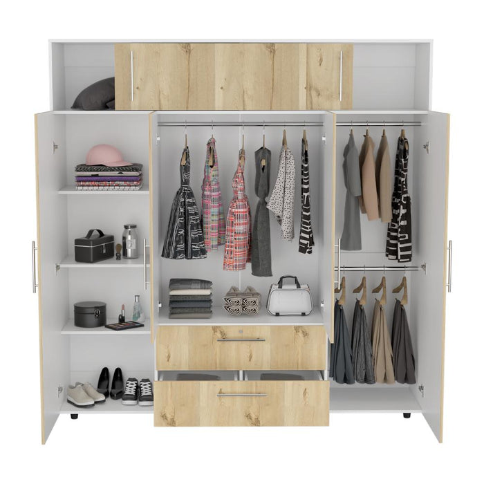 Closet Babel, Fresno Europeo y Blanco, con Cuatro Puertas Abatibles y Cuatro Cajones Multiusos