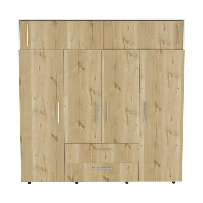 Closet Babel, Fresno Europeo y Blanco, con Cuatro Puertas Abatibles y Cuatro Cajones Multiusos