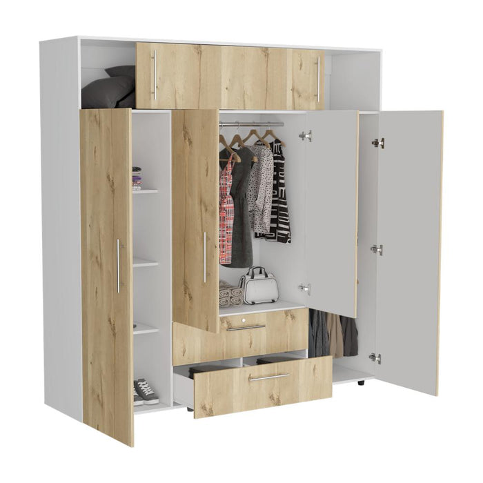 Closet Babel, Fresno Europeo y Blanco, con Cuatro Puertas Abatibles y Cuatro Cajones Multiusos