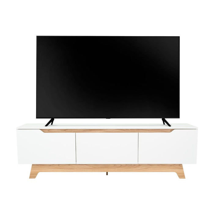 Mesa Para Tv Toulo, Blanco y Fresno, con espacio para TV de 80"