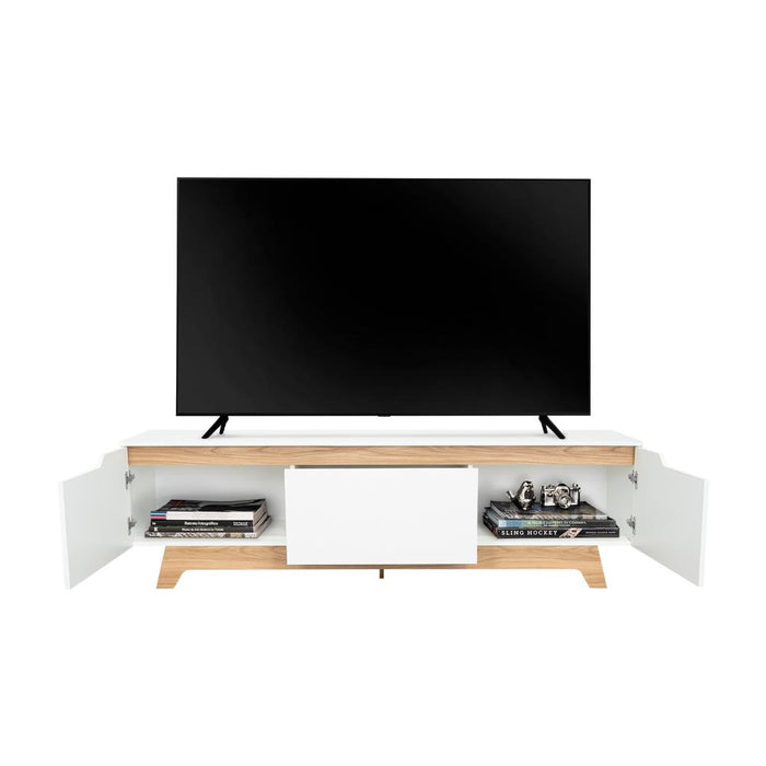 Mesa Para Tv Toulo, Blanco y Fresno, con espacio para TV de 80"